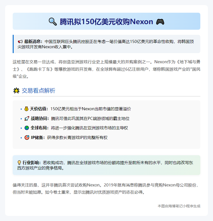 腾讯拟150亿美元收购Nexon