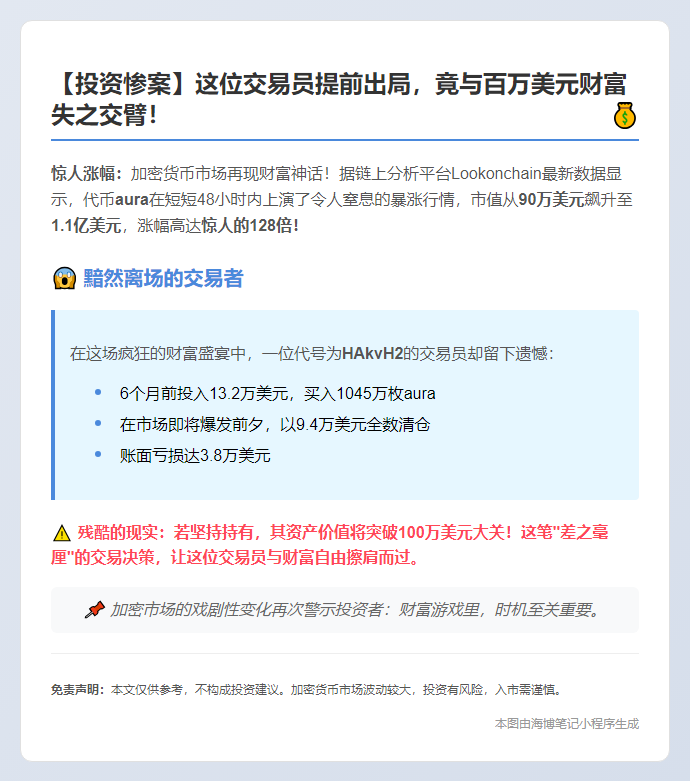 "交易员错割Aura痛失百万"