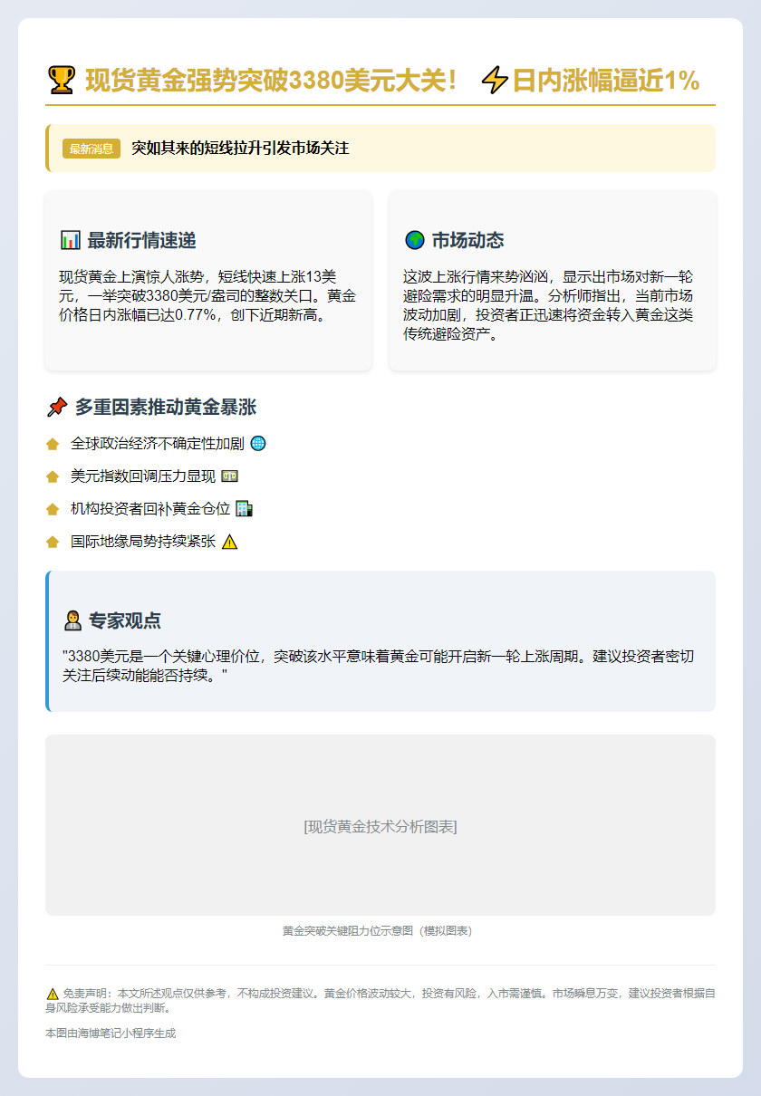 金价突破3380美元