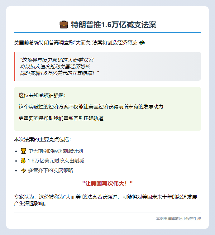 特朗普推1.6万亿减支法案