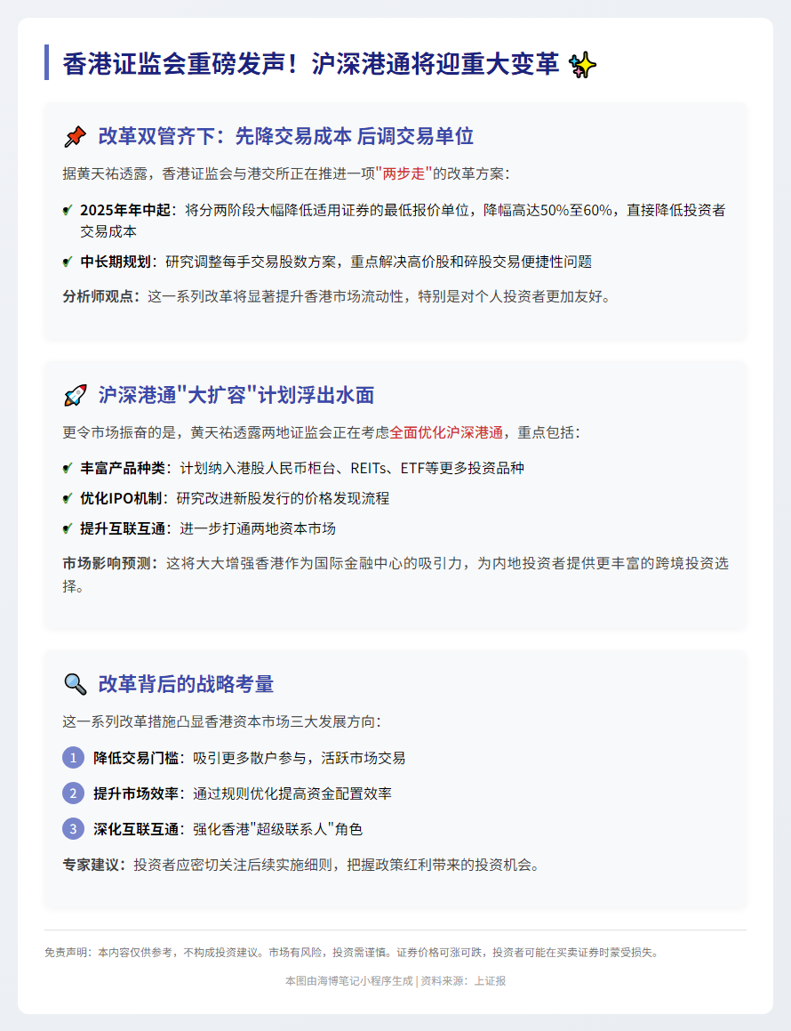 港证监研究优化沪深港通 拟调整港股交易股数