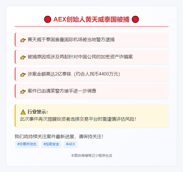 AEX创始人黄天威泰国被捕