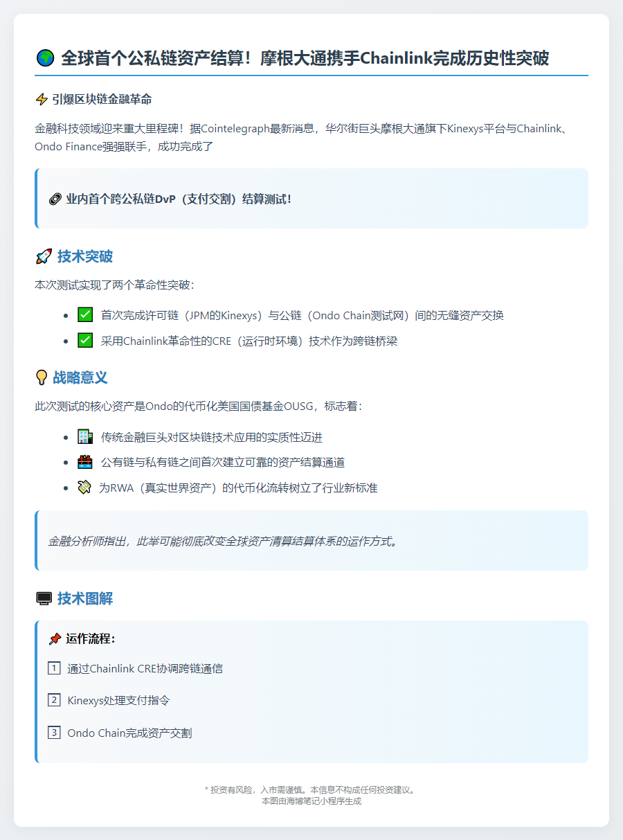 摩根大通等完成跨链支付结算测试