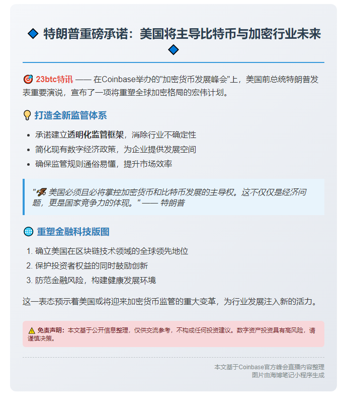 特朗普承诺建立清晰监管助力美国引领加密未来