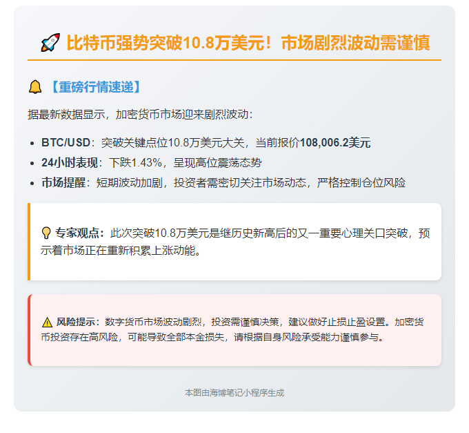BTC破10.8万美元