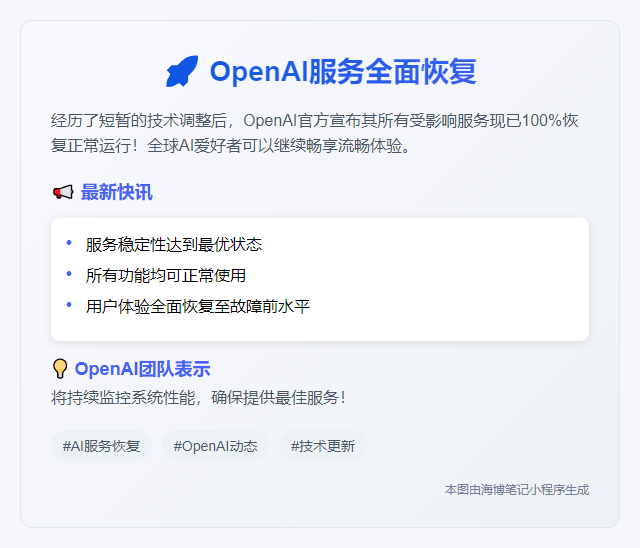 OpenAI服务全面恢复