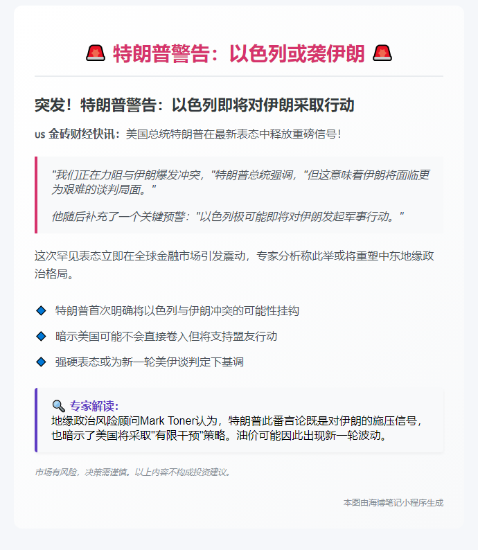 特朗普：以色列或袭伊朗