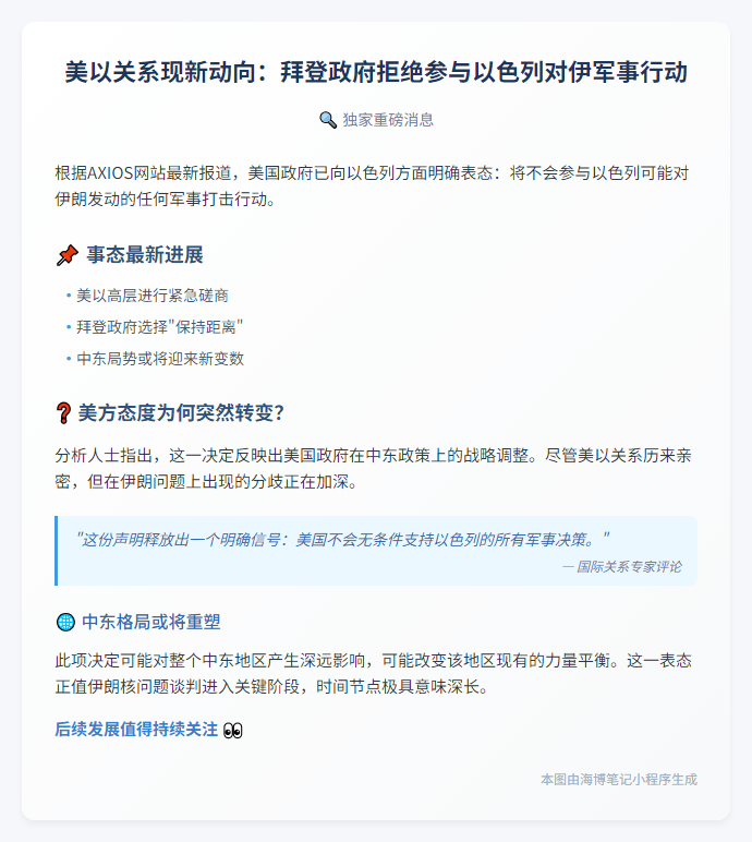 美方告知以色列不会参与对伊打击