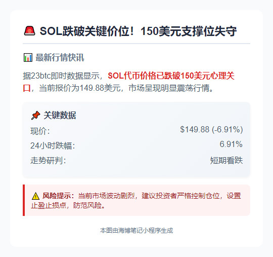 SOL跌破150