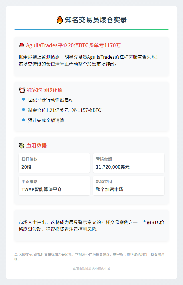 AguilaTrades平仓20倍BTC多单亏1170万