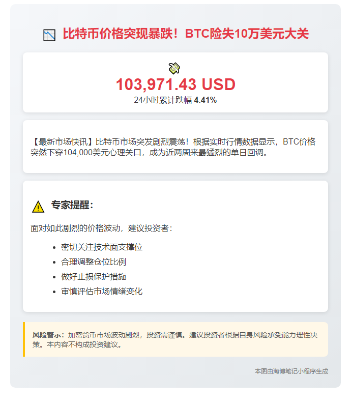 BTC跌破10.4万美元