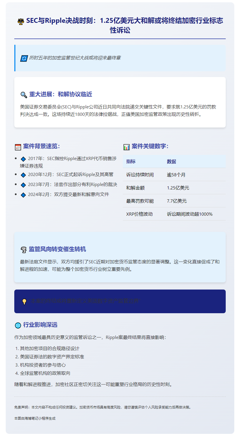 SEC与Ripple达成1.25亿美元罚款和解