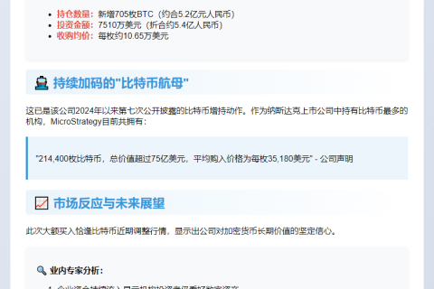 Strategy增持705枚BTC花费7510万美元