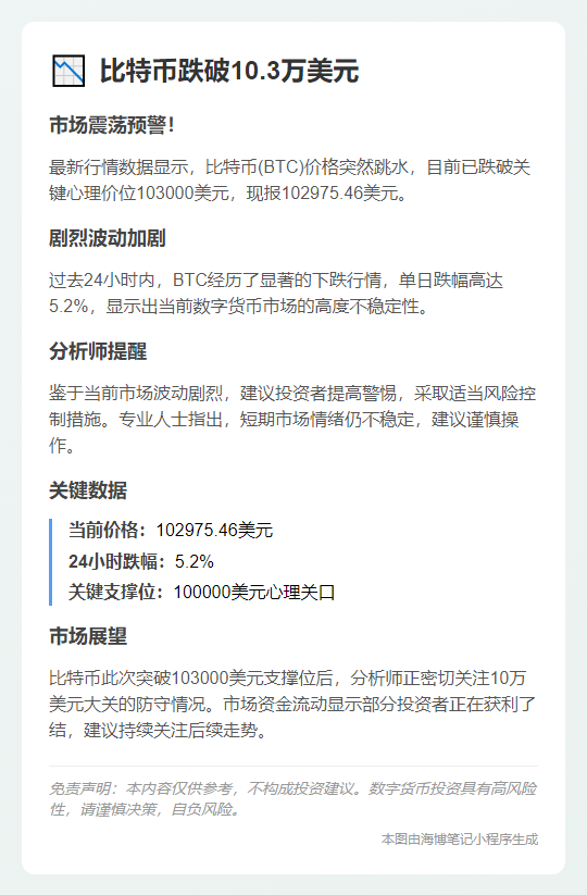 比特币跌破10.3万美元