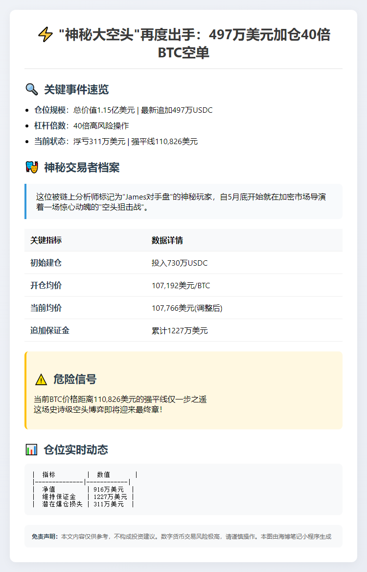 "James再砸497万追空BTC"