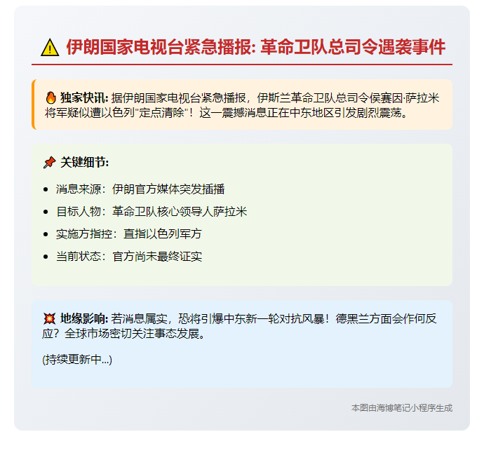 伊朗国台：以军杀害革命卫队司令萨拉米
