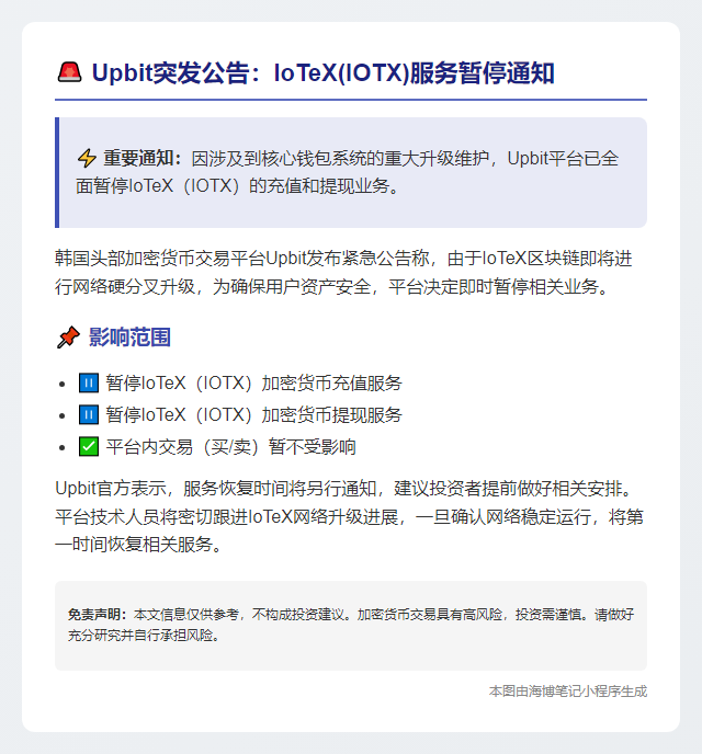 Upbit暂停IoTeX充提币服务