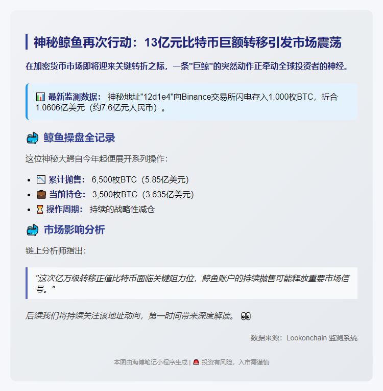 巨鲸转1000比特币至币安