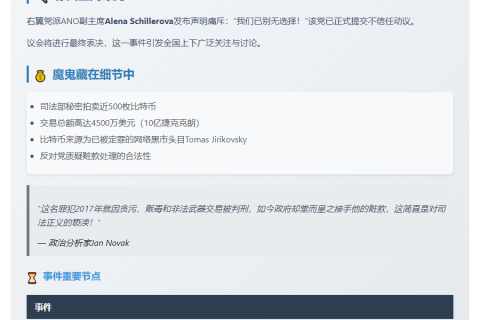捷克政府因比特币丑闻面临不信任投票