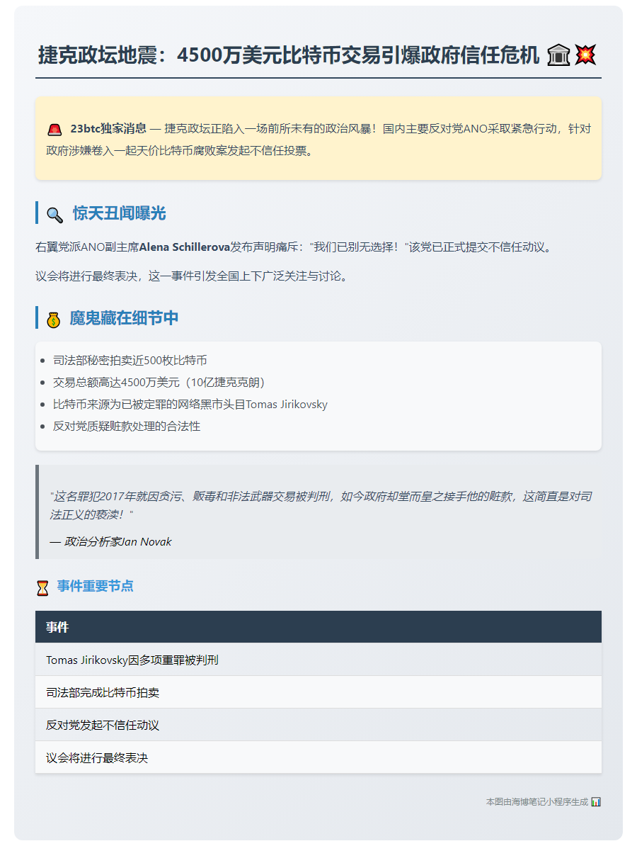 捷克政府因比特币丑闻面临不信任投票