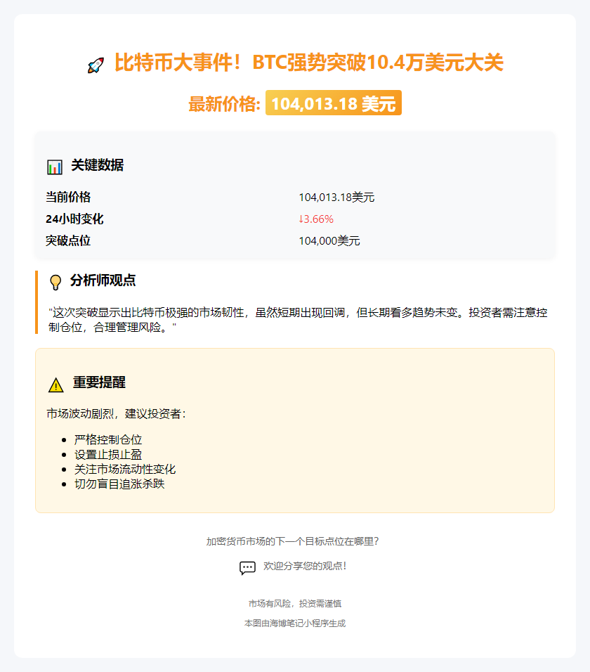 BTC冲破10.4万美元