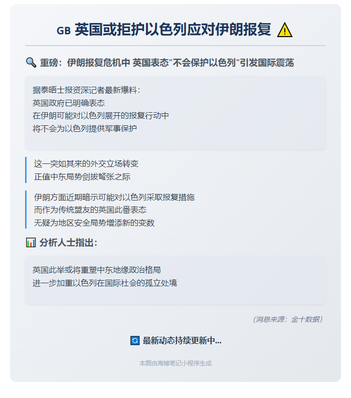 英国或拒护以色列应对伊朗报复