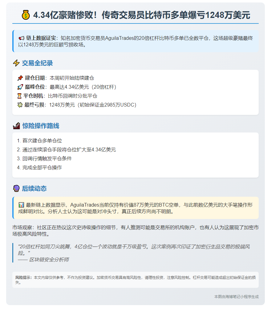 20倍杠杆做多BTC爆仓 亏损1248万美元