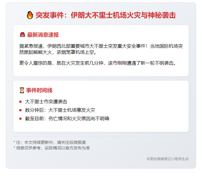 伊朗大不里士机场火灾 再遭袭击
