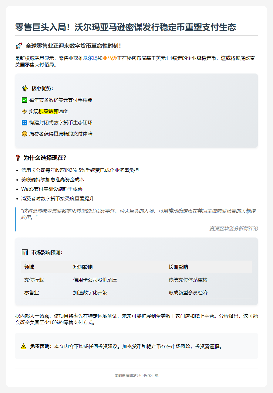 沃尔玛亚马逊拟推稳定币