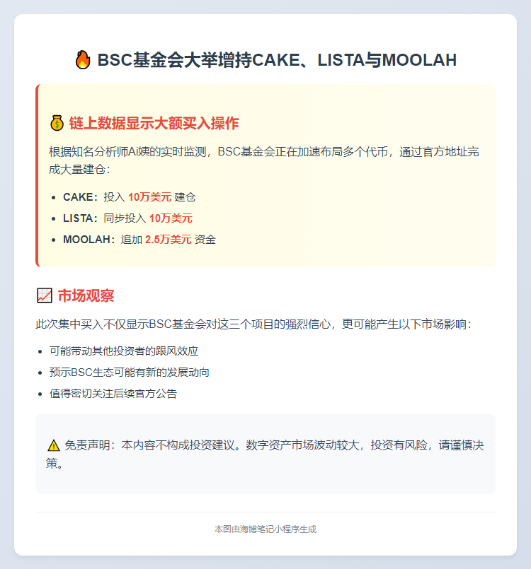 "BSC基金会增持CAKE、LISTA与MOOLAH"