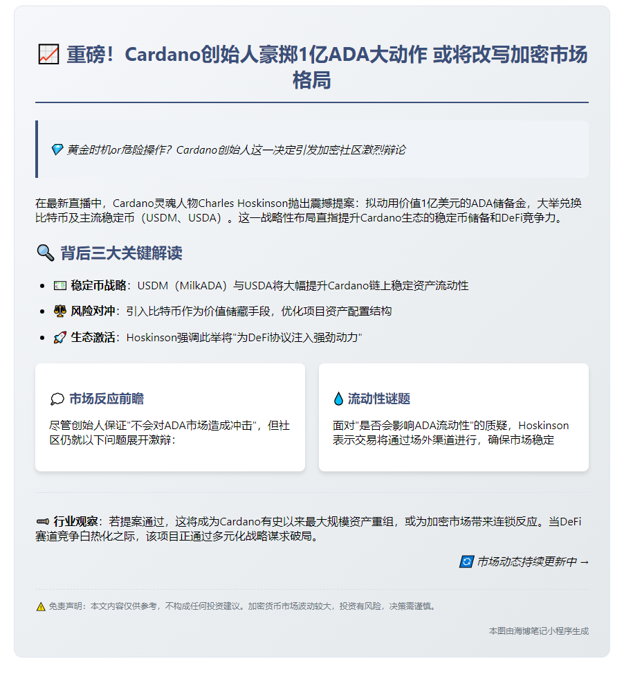 Cardano创始人计划兑换1亿美元ADA