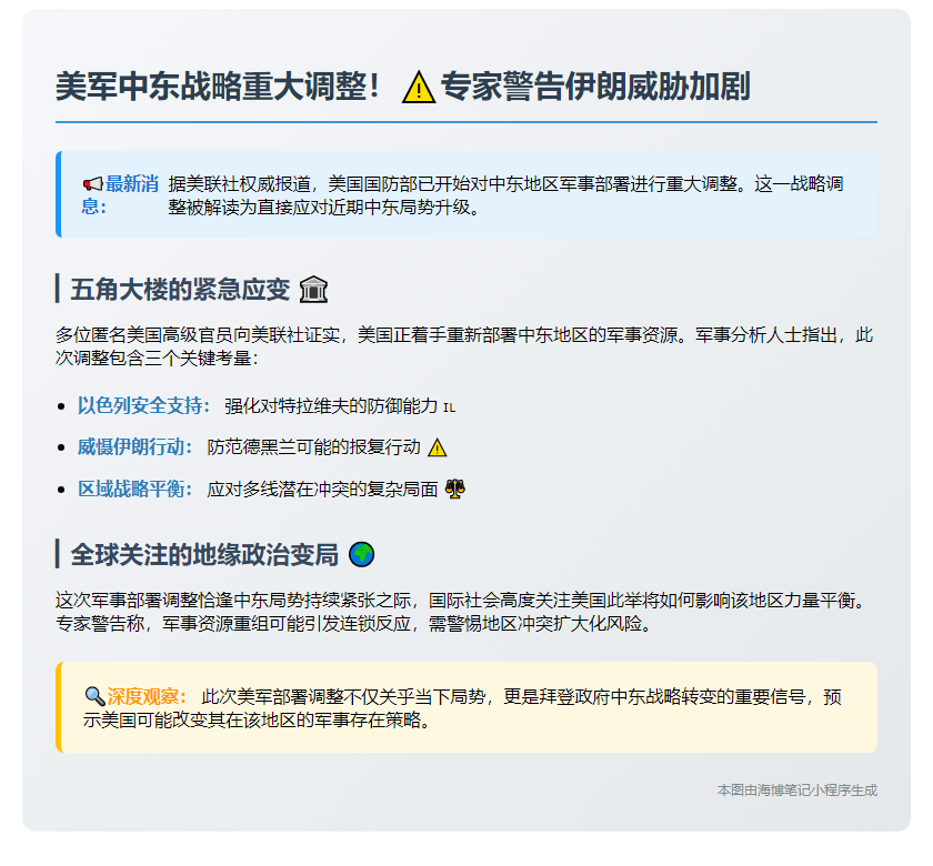 美媒：美军调整中东军事部署