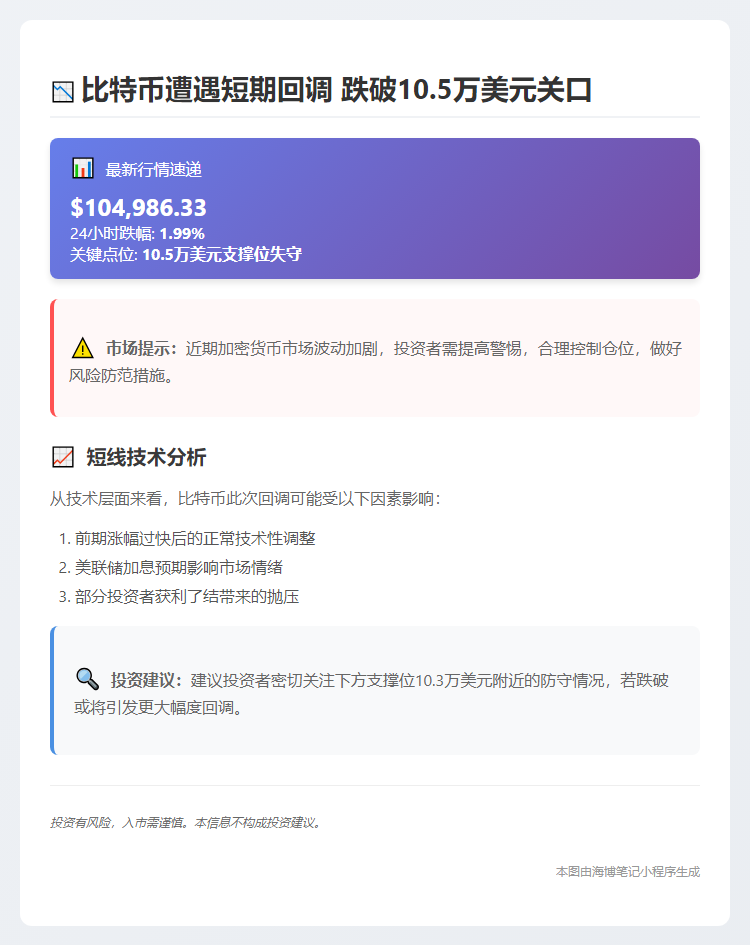 BTC失守10.5万美元