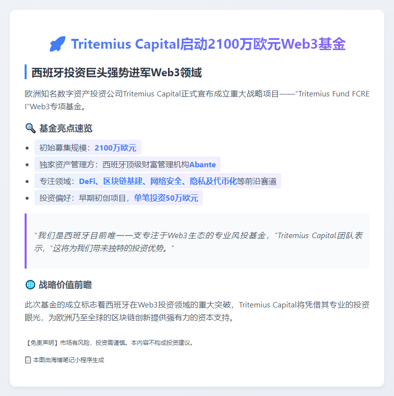 Tritemius Capital启动2100万欧元Web3基金
