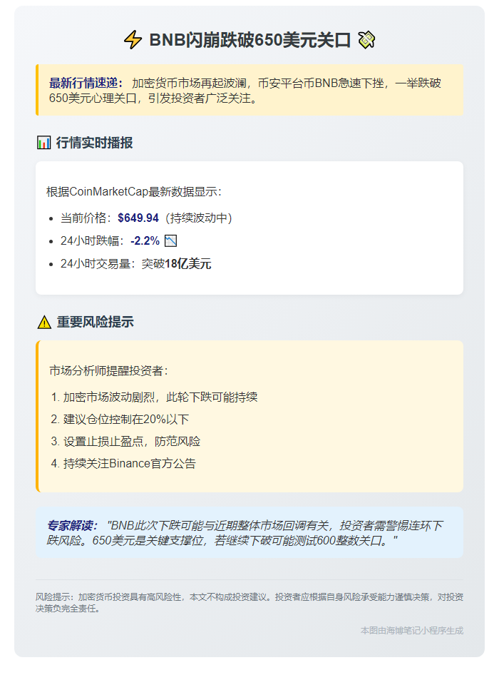 BNB跌破650美元