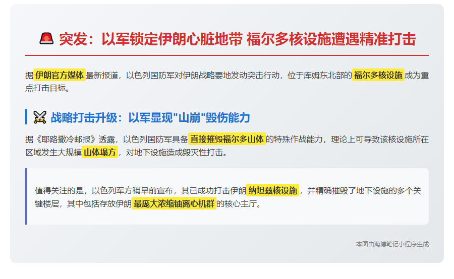 以军瞄准伊朗福尔多核设施