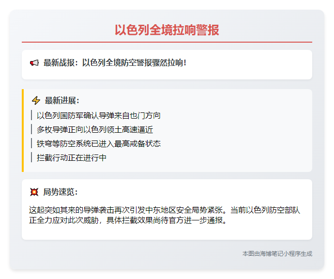 以色列全境拉响警报