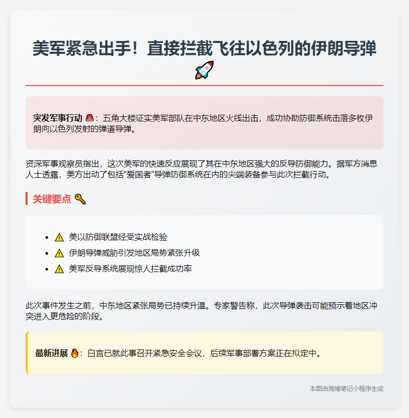 美方协助击落伊朗袭以导弹