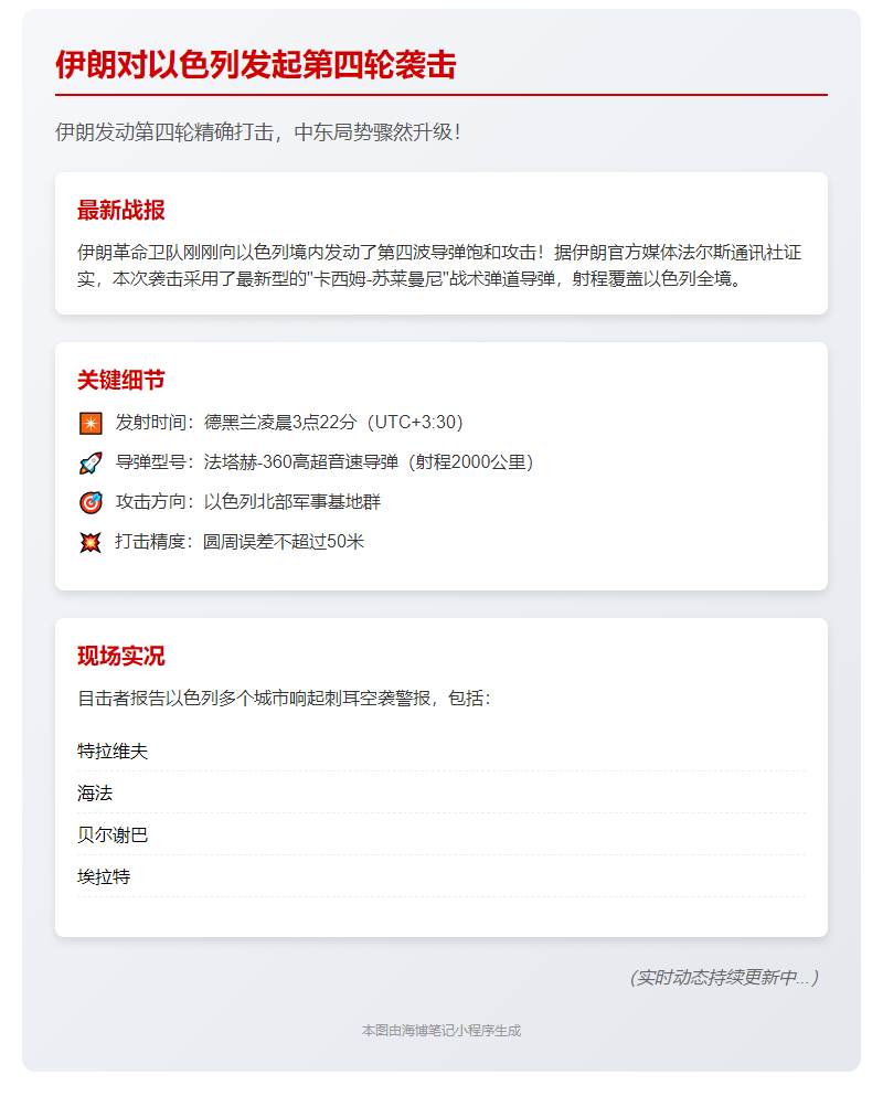 伊朗对以色列发起第四轮袭击