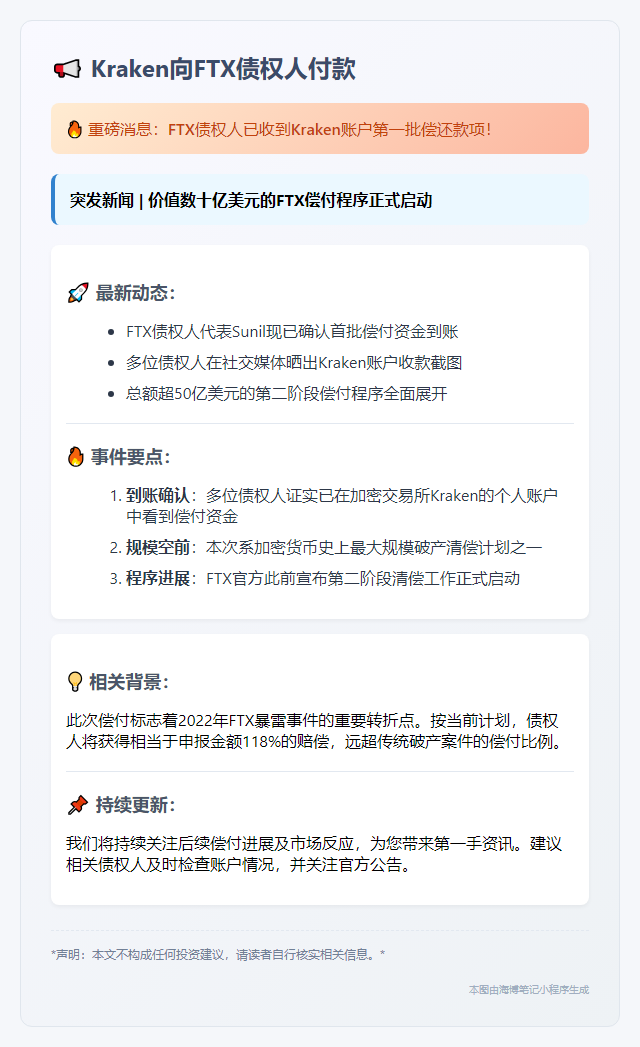 Kraken向FTX债权人付款