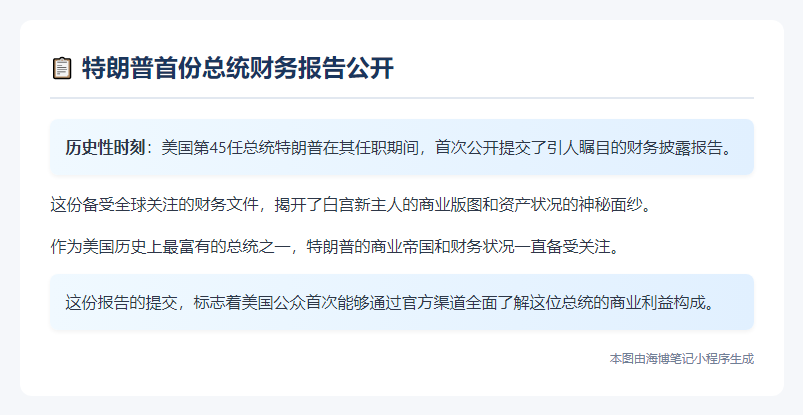 特朗普递交首任财务公开报告