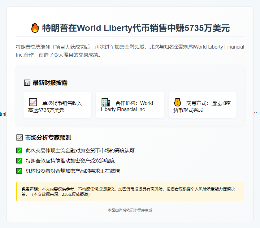 特朗普在World Liberty代币销售中赚5735万美元