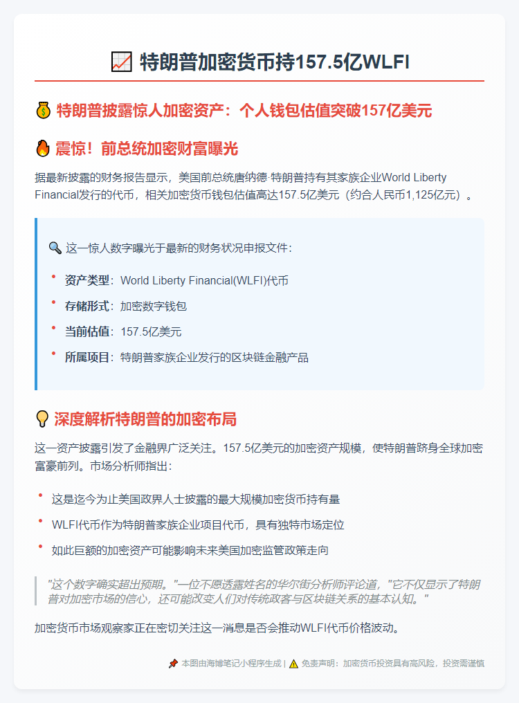 特朗普加密货币持157.5亿WLFI