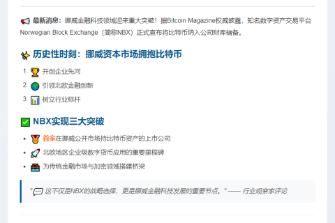 挪威NBX公司首持比特币入财库