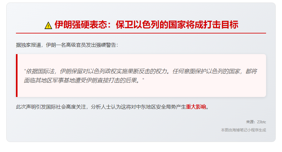 伊朗警告：护以军必遭打击