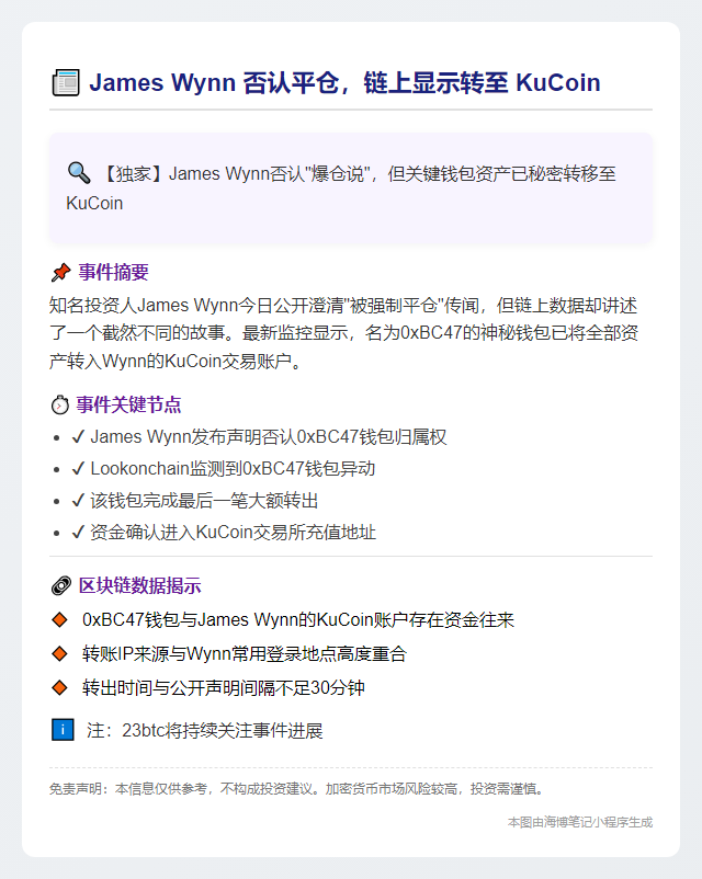 James Wynn 否认平仓，链上显示转至 KuCoin