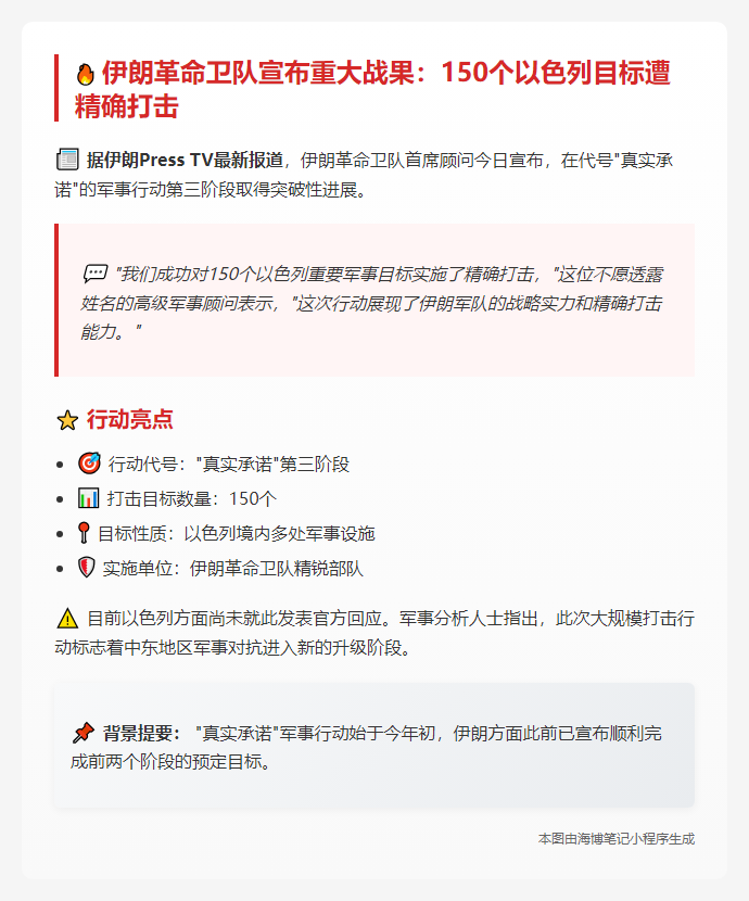 伊朗革命卫队击中150个以军目标
