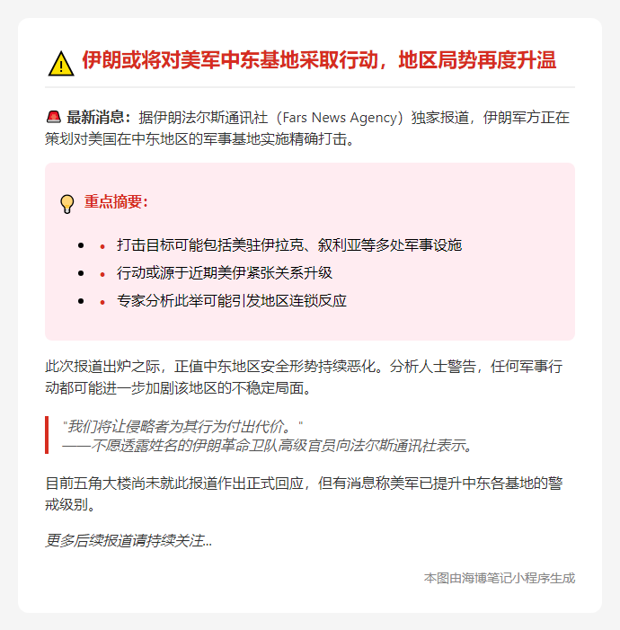 伊朗拟袭中东美军基地