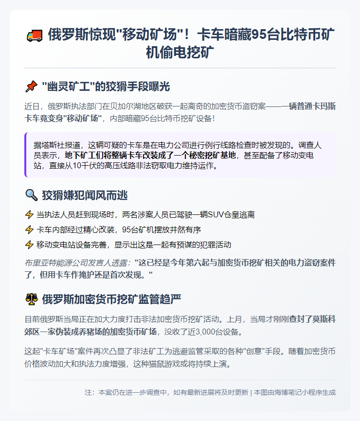 俄查获卡车非法挖矿 缴获95台设备