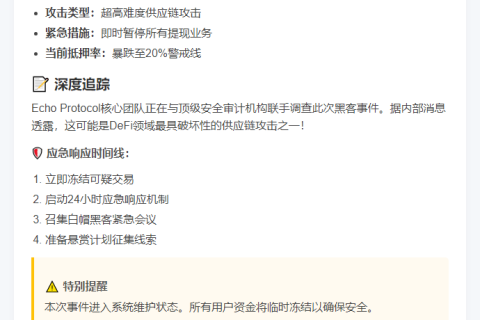 "Echo Protocol遭攻击失2.66亿，暂停提现"

"超2.66亿uBTC被盗，Echo Protocol暂停提现"

"Echo Protocol被黑损失2.66亿，现停提款"

"2.66亿美元uBTC被盗，Echo Protocol停提现"